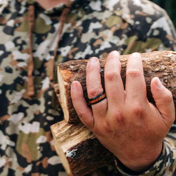 Black Tungsten Koa Ring for Men - Picture 6 of 7